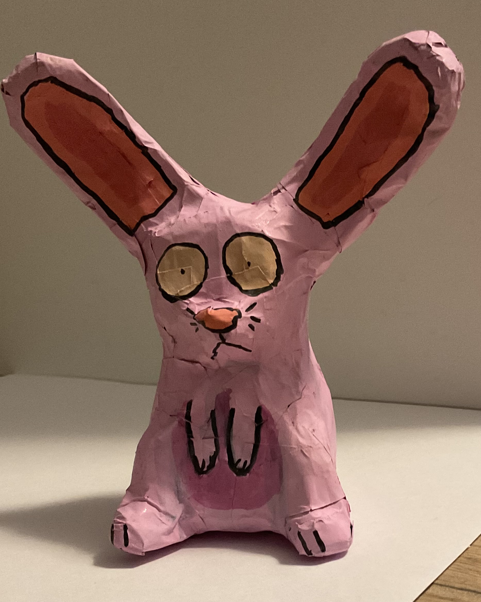 Scared Pink Rabbit, Papermache, 2026